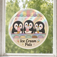 Autocollants personnalisés imperméables en PVC vinyle, pingouin kawaii, crème glacée, autocollant décoratif électrostatique pour fenêtre, imprimé UV
