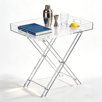 Table de service pliante d'extérieur en acrylique de luxe, plateau transparent personnalisé avec logo pour salon