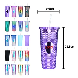 24oz 710ml nhựa cốc cà phê với rơm Đảng cốc cà phê biểu tượng tùy chỉnh long lanh nhựa cốc cà phê BPA miễn phí