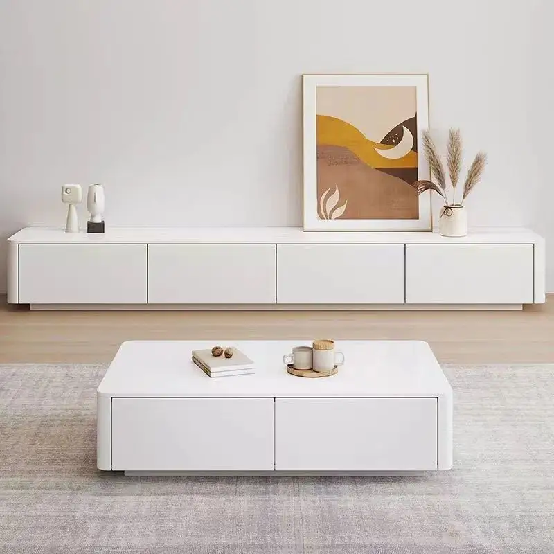 Sıcak satış İtalyan tasarım TV kabine ve sehpa seti Modern beyaz TV standı mobilya oturma odası mobilya için
