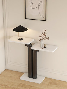 Console d'entrée de luxe légère, ultra-étroite, créative, de style japonais moderne, haut de gamme, en acier inoxydable, avec plateau en marbre blanc - Product Image 3