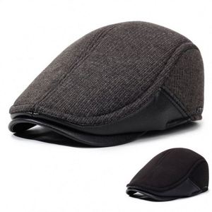 Wholesale Autumn Winter New Arrival Fashion Warm Fleece Lining <b>Flat</b> Top Ivy <b>Cap</b> Earflap Design Beret Hat for <b>Men</b> - Product Image 2