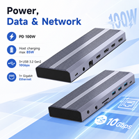 Station d'accueil USB-C DisplayLink 13-en-1, 2xHDMI+2xDP 4K+60Hz, USB3.2 Gen2 10 Gbps, Ethernet Gigabit, lecteur de cartes SD/TF, station d'accueil pour ordinateur portable