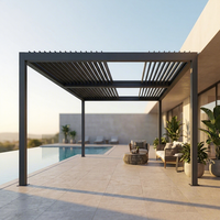 Pergola autonome à lames orientables avec structure en métal graphite et toit bioclimatique à lames orientables pour terrasse, idéale pour vivre toute l'année