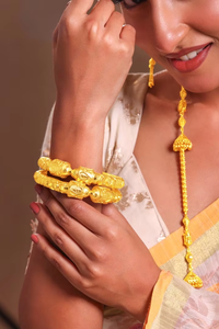 กำไลข้อมือดีไซน์ใบไม้ชุบทอง 24K ขายส่ง เครื่องประดับแฟชั่นแบบดั้งเดิม ชุดกำไลสำหรับงานแต่งงานและงานปาร์ตี้ - Product Image 5