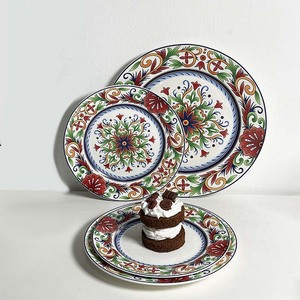 Plato de Cerámica Floral Bohemio Ecológico, Platos de Porcelana para Cena, Filete y Postre para Bodas y Fiestas - Product Image 1