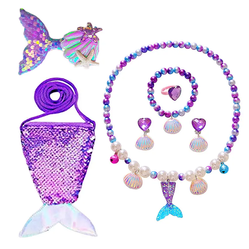 GL Girls Toddlers Mermaid Party Decoration Dress Up Jewelry Kit Necklace Bracelet Handbag Set Jewelry Toys Set