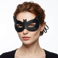 Masque de mascarade en cuir en forme de chat, masque pour les yeux demi-visage pour fête d'Halloween avec sangle élastique, accessoire de costume de cosplay, soirée de carnaval