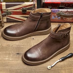 Nouvelles bottes chukka imperméables pour homme, style britannique, bout rond, en cuir de vache, pour l'hiver - Product Image 1