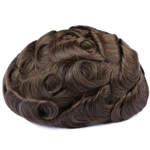 Prothèse capillaire pour hommes 100% cheveux naturels, postiche <span class=keywords><strong>ondulé</strong></span> brun respirant avec dentelle frontale - Product Image 2