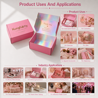 Fournisseur de boîtes personnalisées, boîte pliante en carton ondulé holographique rose, emballage cosmétique pour kits d'abonnement beauté
