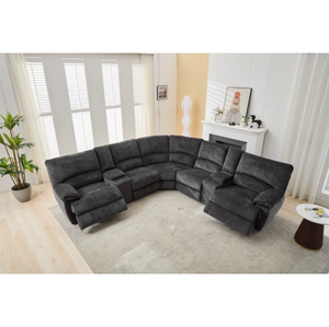 Canapé d'angle moderne en bois inclinable, rembourré en tissu, avec recharge sans fil, extensible, pour salon de villa - Product Image 1