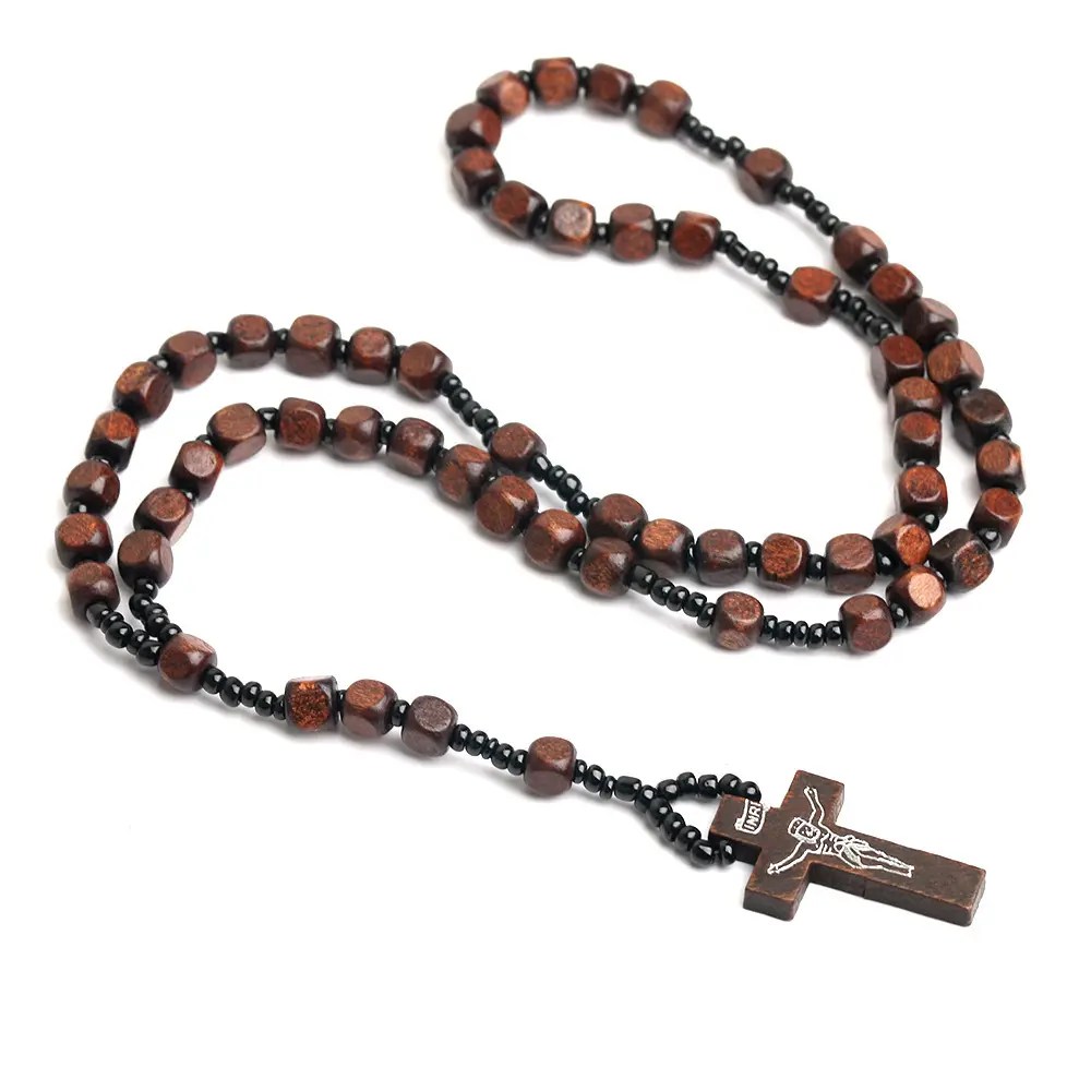 Commercio all'ingrosso vintage a buon mercato christian quadrato in legno muslim parti del rosario con croce a Gerusalemme