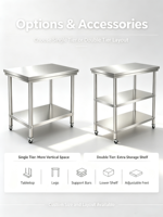 Table de travail de cuisine commerciale en acier inoxydable personnalisable, vente en gros d'usine, plan de travail en acier inoxydable