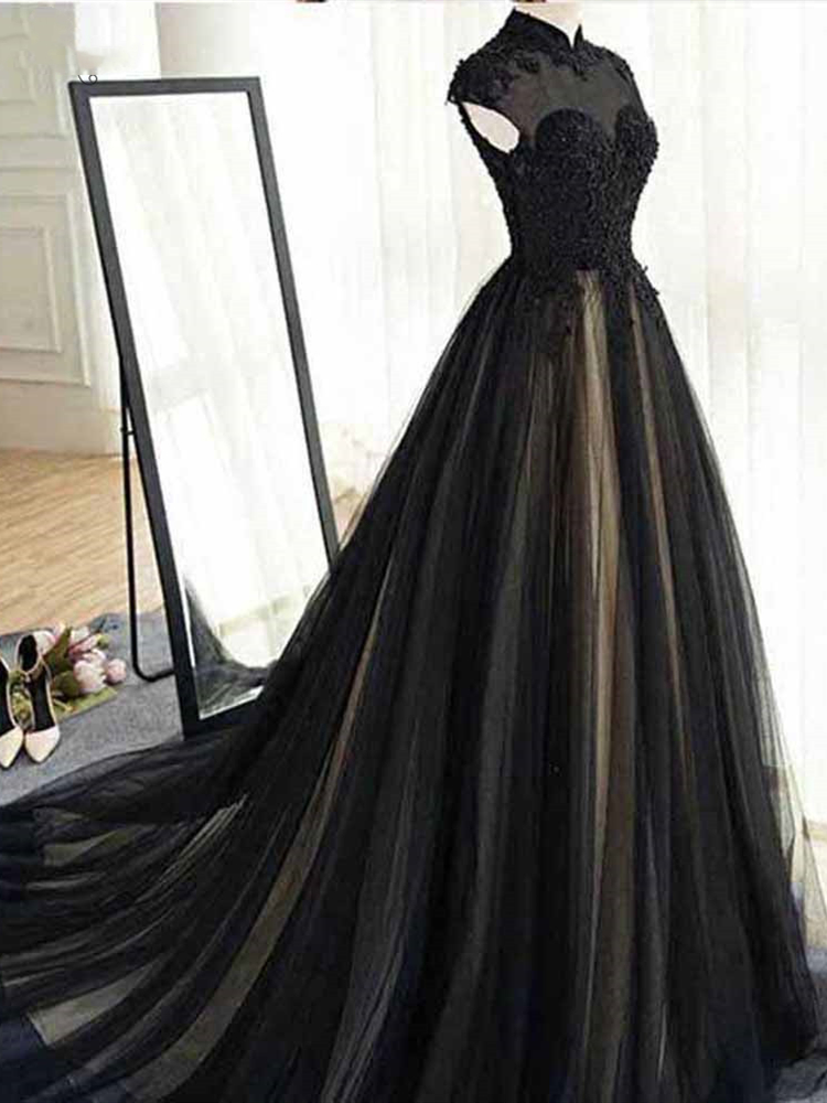 NE239 Black Lace Wedding Dresses - High Neck & Custom Sizes