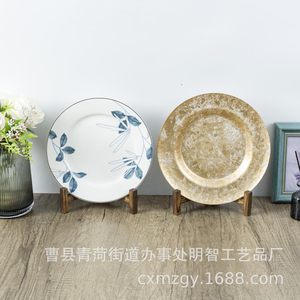 Wooden Display Shelf Round Natural Wood Color Desktop Storage Rack For Photo Frame <b>Record</b> Tray Easel <b>Stand</b> - Product Image 1