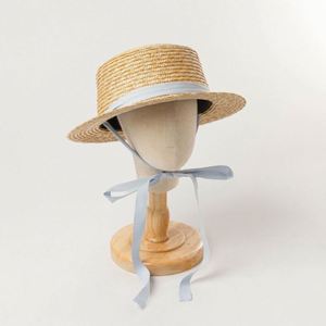 Children Summer <b>Hat</b> New Wheat Straw Flat Top Straw <b>Hat</b> Strap Binding Outdoor Beach Tourism Sun protection Wide Brim Kid <b>Hat</b> - Product Image 4