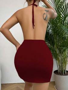 Vestido Halter Hueco de Alta Calidad SFY2929 para Mujer, con Abertura en la Espalda y Cadena Colgante, Lencería Sexy para el Hogar - Product Image 3