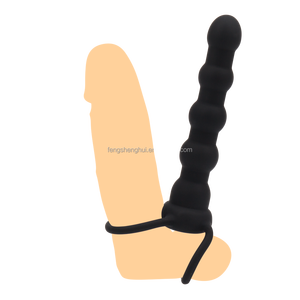 Double perlé vibrant lapin pénétration Sex Toys Double pénétrateur Cock Ring Anal Vibrator Massager Strap-On Penis Ring - Product Image 2