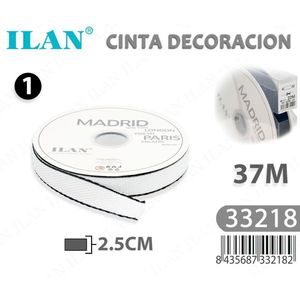 Iln Decorative Ribbon 2.5Cm White With <b>Black</b> <b>Edge</b> 37M For Crafting And Decoration - Product Image 3