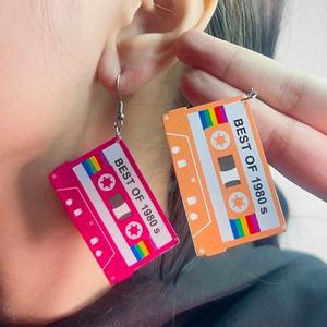 ต่างหูอะคริลิคสีดำสไตล์เรโทรรูปเทปคาสเซ็ตต์ ยุค 70 80 90 ต่างหูเรซิ่นรูปเทปคาสเซ็ตต์สีนีออนสำหรับงานเทศกาลดนตรี - Product Image 4