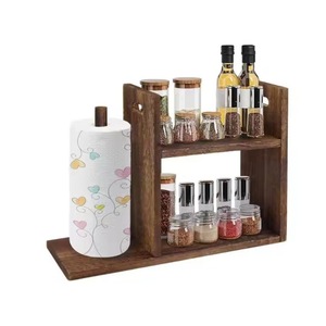 Wooden <b>Kitchen</b> Countertop Double Layer Spice Rack Solid Wood Toilet <b>Paper</b> Holder Storage Display Rack Retro Color Multipurpose - Product Image 5