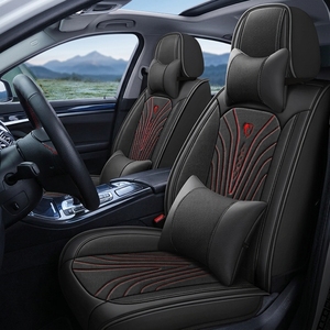 New Nappa Leather Luxury Car Seat Covers 5-Piece Universal Fit All Seasons Full <b>Set</b> with Steering Wheel Cover - Product Image 4