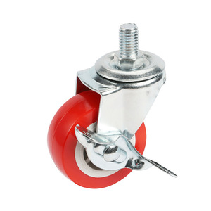 Swivel Caster 2 Inch 8mm Threaded Stem Red Polyurethane Wheel With Side Brake For Furniture Casters - Product Image 4
