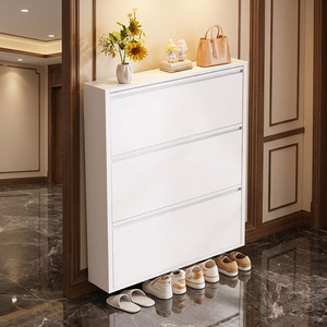 Meuble à chaussures en acier entièrement assemblé, étagère murale en métal avec 3 bacs basculants pour gain de place dans les entrées étroites - Product Image 1