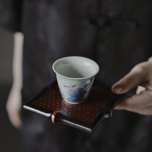 Retro bamboo woven <b>teacup</b> coaster, household bamboo heat-insulating tea tray, Kung Fu tea ceremony accessory. - Product Image 3