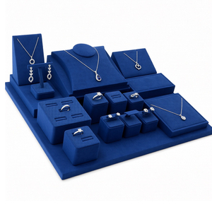 Zebopak Royal Blue Velvet Jewelry Store Counter Display Set with <b>Necklace</b> Bust <b>Ring</b> Earring Pendant Holder Cube Stand Factory - Product Image 4