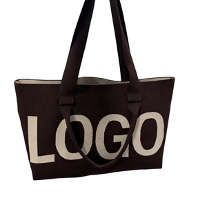 2026 New HK Fashion Design Jacquard Knitted Tote <strong>Bag</strong> Custom Logo Knitted Shoulder Handle <strong>Bag</strong> <strong>for</strong> <strong>Beach</strong> Travel Party Knit Tote - Product Image 1