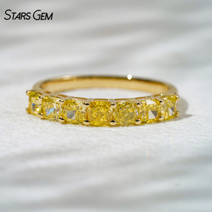 Starsgem 1.4ct 3.3*3.2mm Cushion Cut Yellow Lab Grown Diamond 18K Yellow Gold Seven Stone Classic Anniversary Band Ring - Product Image 1