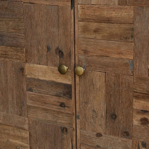 Meuble de rangement de style wagon moderne en bois, avec cadre en acier doux, finition bois naturel et revêtement métallique blanc - Product Image 4