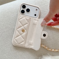 Étui de luxe pour iPhone 17, 16, 15, 14, 13 Pro Max, avec chaîne bandoulière, fente pour cartes, fin et antichoc, texture litchi