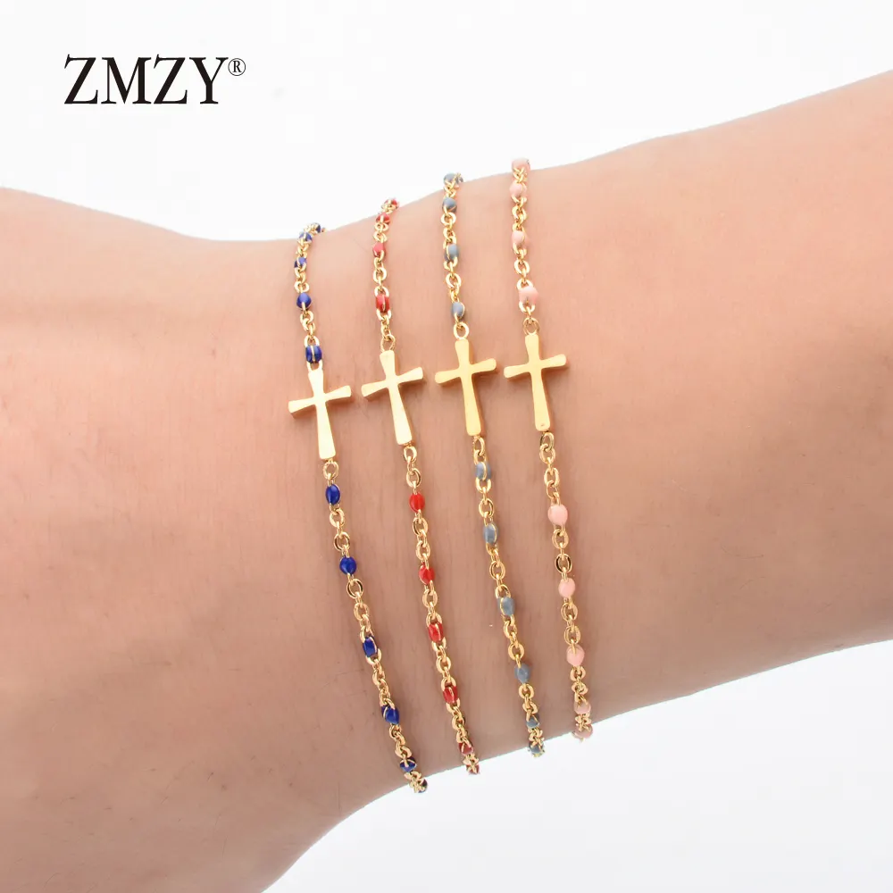 ZMZY Fashion Sideways Jesus Christian Stainless Steel Cross Bracelets for Women