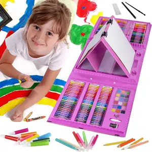 艺术用品儿童教育礼品玩具套装超大型艺术绘画套装彩色素描铅笔套装和蜡笔