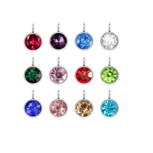 Stainless Steel Pendant Charms Silver Color 12 Months Birthstone Charms For DIY Jewelry Making Bracelet Necklace