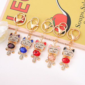 Personnalité prix usine Fortune dieu chat pierre précieuse cristaux <span class=keywords><strong>Swarovski</strong></span> métal abondance animal chat porte-clés positif porte-clés - Product Image 2