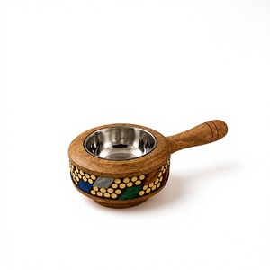 Quemador de incienso de sándalo hecho a mano con inserto de acero inoxidable y diseño de incrustaciones coloridas para uso religioso, decoración para Ramadán y Eid. - Product Image 1