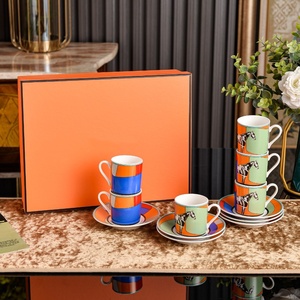 Modern Ceramic Coffee & <b>Tea</b> <b>Set</b> With Horse Pattern Orange Color Durable Design For Afternoon <b>Tea</b> - Product Image 4