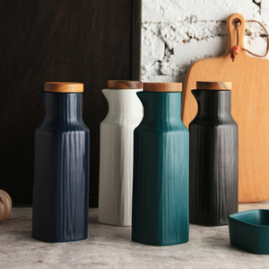 <span class=keywords><strong>Ceramica</strong></span> Bottiglia di Olio di Oliva con Coperchio <span class=keywords><strong>In</strong></span> Legno Da Cucina Pentola di Olio Bottiglia di Aceto Di Soia Salsa di Spezie Aceto Dispenser 2pcs Set - Product Image 3