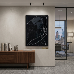 Handmade Abstract Black Oil Painting on <b>Canvas</b> Minimalist Line <b>Wall</b> Art Modern Contemporary Artwork for Living Room Home Decor - Product Image 5