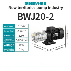 Bomba Centrífuga Multietapa Horizontal Shimge Serie BWJ, Motor de Acero Inoxidable, 2-20m³/h, Altura de Elevación 15-22m, 220V/380V, 0.37-2.2kW, 1 Año de Garantía - Product Image 1
