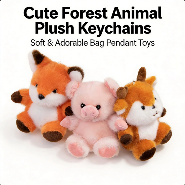 Cute Cartoon Fragrance Fox Deer Plush Doll Pendant Plush Doll Pink Pig Table Accessory Girl Keychain