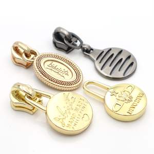 Tirette de <span class=keywords><strong>fermeture</strong></span> éclair ronde personnalisée avec logo gravé, en métal doré, pour marque - Product Image 1