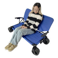 Chariot de camping pliable à quatre roues avec poignée réglable, porte-gobelets et rangement supplémentaire pour jardinage, activités de plein air, pêche et courses