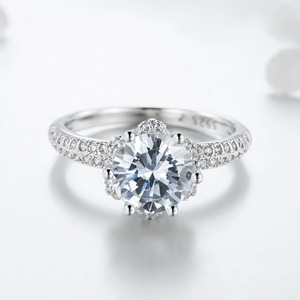 Anillo de compromiso de plata S925 con diamantes redondos de platino, engaste de corona, pavé, joyería fina clásica para mujer - Product Image 4
