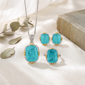 Tu Best Selling Vintage 12*16-10*12 Cubic Zirconia Necklace Set Copper Gold Plated Blue Wedding & Party Jewelry Set Wholesale - Product Image 5