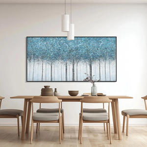 Neutral Blue Forest Abstract Contemporary Hand Painted Oil Painting on <b>Canvas</b> Hanging Decorative Texture Art Home Decor - Product Image 4